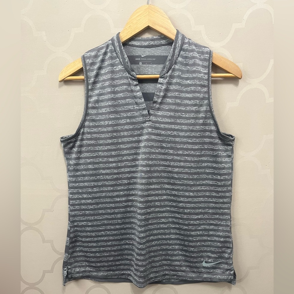Nike Zonal Cooling Tank Top Size M Light and Dark Gray Striped
